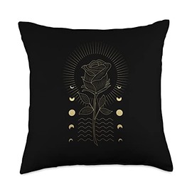Magic Spiritual Golden Esoteric Symbols Mystical Golden Symbol Rose Sun Water Moon Phase Throw Pillow, 18x18, Multicolor