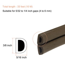 uxcell 33 Ft Weather Stripping Seal Strip for Doors/Window, 5/16 Inch x 3/8 Inch Self Adhesive D Type Foam Sealing Tape, Soundproofing Door Seal Strip Brown