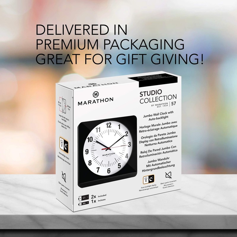 MARATHON Studio Edition Jumbo 12 Inch Analog Wall Clock with