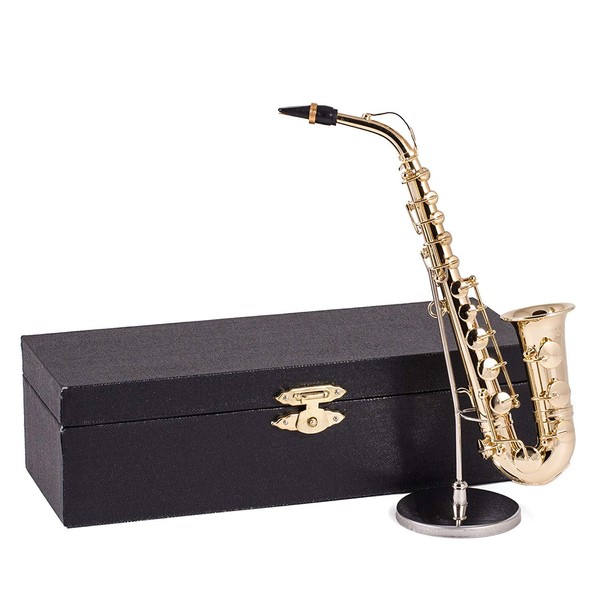 Broadway Gifts Gold Saxophone Music Instrument Miniature Replica with Case - Size 6.5 in.