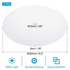 PATIKIL Lampshade Diffuser, 3 Pack 9.5" Diameter with 3/8" Center Hole Round Diffuser for Drum Lampshades Pendants Light Fits 10-12" Openings, Frosted White