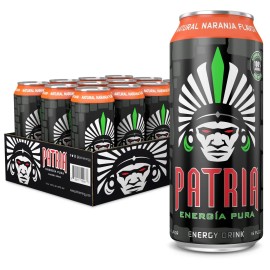 Patria Energia Pura Drink - 200mg Caffeine, Cane Sugar, 16oz - Orange (12-Pack)