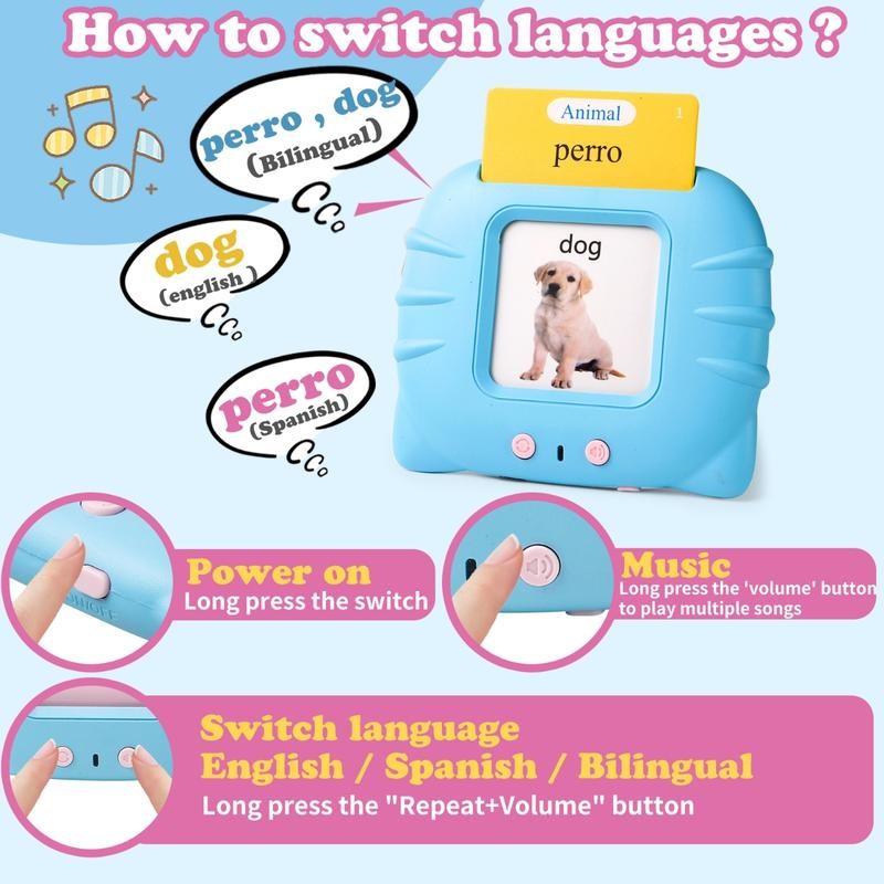 Bilingual English & Spanish Interactive Talking Flash Cards Learning Toy