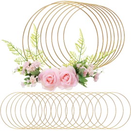 24 Pcs Metal Floral Hoop Macrame Gold Rings Metal Hoops Bulk for Crafts Metal Circle for DIY Wedding Birthday Wreath, Dream Catchers, Wedding Wall Hanging Decor (6 Inch)