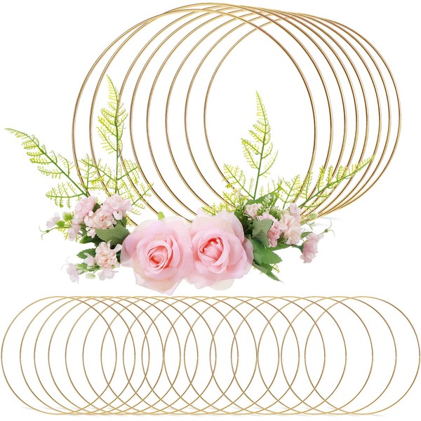 24 Pcs Metal Floral Hoop Macrame Gold Rings Metal Hoops