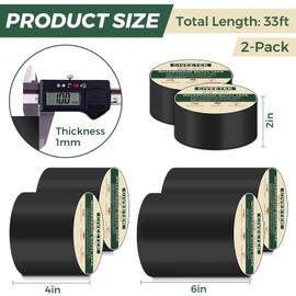 Black Waterproof Sealant Butyl Tape 6in x 33ft Joist Tape for Decking, Outdoor Leak Repair Duct Tape All Weather Rubber Butyl Tape for Pipe RV Awning Sail Metal Roof Window Sealing, 2 Packs