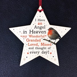 RED OCEAN Robin Memorial Tree Hanging Decoration Grandad Memorial Gift Wood Star In Memory Plaque