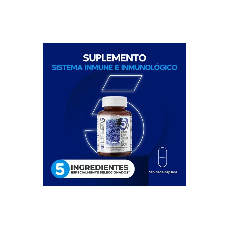 Vitamina C Vitamina D3 Equinácea Zinc Cúrcuma Lifeed5 Inmune Sin