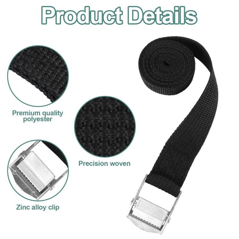 Pack of 8 Black Polyester Lashing Straps Short, Tie Down
