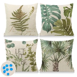 Cirzone Outdoor Cushion Throw Pillow Covers Waterproof Outdoor Pillow Covers 18x18 Inch, Set of 4 Summer Green Leaf Patterns Decor Throw Pillow Covers for Patio Furniture Garden Sofa