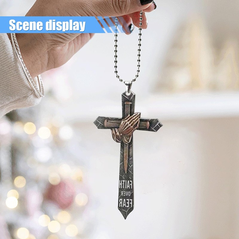 Cross Car Pendant, 2D Flat Acrylic Car Rear View Mirror