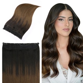 Youngsmile Wire Hair Extensions #1BT4 Natural Black to Medium Brown Invisible Line Wire for Real Human Hair Fish Line 20Inch Hair Extensions 85g Thick Hair Exteniosn for Women(wire#1BT4-20inch)