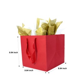 JUNESHE 4 Pack Large Red Gift Bags with Handles &Tissue Paper, 9.84 inch Square Giant Gift Bag, Big Gift Bag Large, Extra Large Gift Bags, Birthday, Wedding Gift Bags Large Size