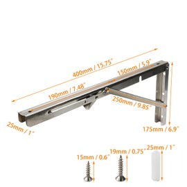 Coshar Pack of 2 Folding Shelf Bracket Heavy Duty Stainless Steel Collapsible Shelf Bracket Wall Mounted L Shaped Bracket for Table Work Bench Space Saving DIY(16 Inch, Silver)