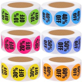ddseexhe 3000PCS Percent Off Sale Stickers,10 to 60 Percent Off Discount Stickers Labels,Adhesive Labels Sale for Retail Store Clearance,1 Inch Round,6 Rolls