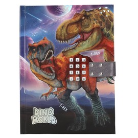 Depesche 13581 Dino World Diary with Number Code and Sound, Book in Blue and Purple, with T-Rex Motif and 192 Lined Pages