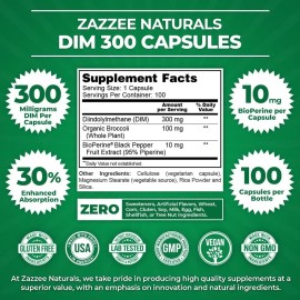 Zazzee Dim Bioperine 300 Mg Brócoli Orgánico 100 Cápsulas