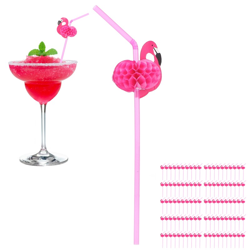 100Pcs Flamingo Drinking Straws Cute Pattern Environmentally Friendly Bendable Cocktail