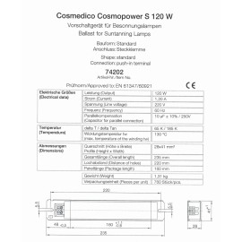 CosmoPower 120W Long Choke Tanning Bed Ballast 220V 60Hz #74202 -Sunbed Parts