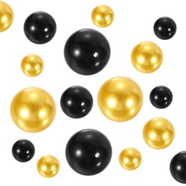 sourcing map 120Pcs Faux Pearls for Vase Fillers No Hole Pearls Beads Floating Artificial Pearls for Centerpieces Vases, Brush Holder, DIY Parts 14/20/30mm (Black/Gold)