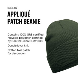 Beechfield - Appliqué Patch Beanie Beanie with Double Layer Knit - Beanie Hat Men, Beanie Hats for Women, Winter Hat, Thermal Hat - Contains Recycled Polyester