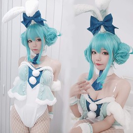 milky time Hatsune Miku Bunny Girl Cosplay Women's Rabbit with Wig, Vocaloid