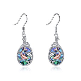 YAFEINI Dolphin Earrings Sterling Silver Abalone Shell Dolphin Dangle Drop Earrings Dolphin Jewellery Gifts for Women Daughter
