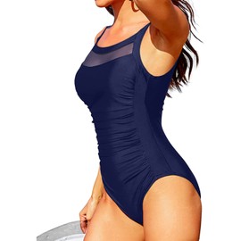 Tempt Me - Traje de baño de malla para mujer, estilo clásico, control de barriga, para baño, Azul marino (Navy Blue-1), M