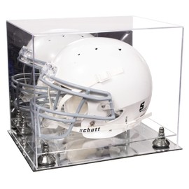 Better Display Cases Acrylic Full-Size Football Helmet Display Case Mirror Case, Silver Risers and Mirror Base (V44/A002)