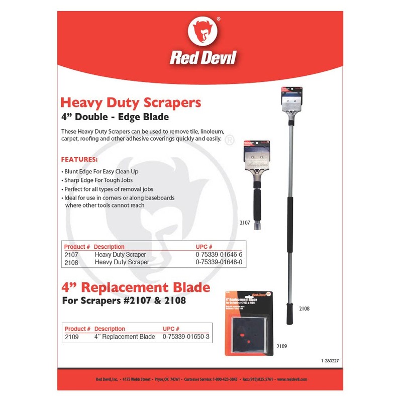 Red Devil 2108 Long Handle Heavy Duty Floor Scraper with