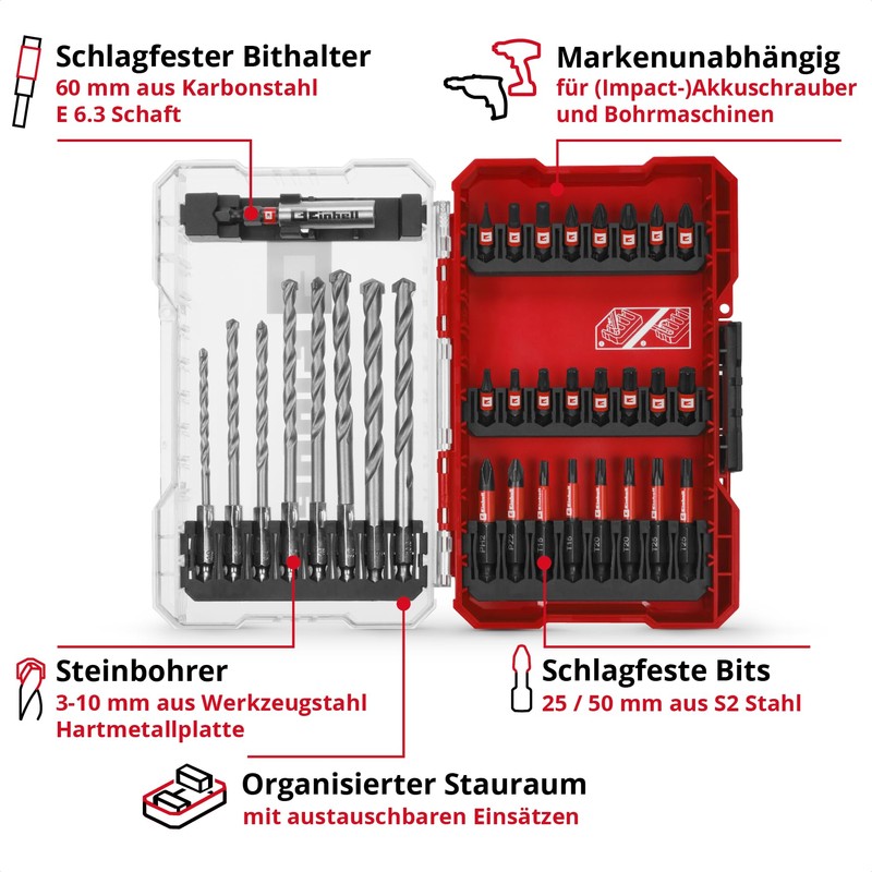 Original Einhell M-CASE 33-Piece Impact Resistant Bit and Masonry Drill