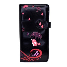 Shag Wear Women's Premium Vegan Clutch Cardholder Zipper Wallet Purse, Singing In The Rain Black, Cute Print