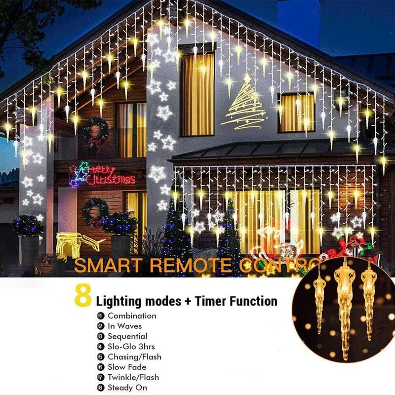 SUAVER Solar Icicle Lights Christmas Decorations with 19 Drops 96LED