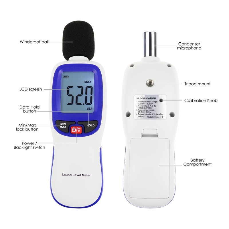 Bluetooth Enabled Digital Sound Level Meter Portable SPL Meter 30~130dBA