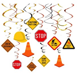 30Ct Construction Hanging Swirl Decorations Traffic Zone Birthday Theme Ceiling Streamers Dump Truck Party Supplies Kids Favors Cone Helmets Stop Sign Road Label Dig Worker Decor Under Construction Site First Bday Idea for Toddler Boy by Kristin Paradise