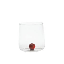 Zafferano Bilia - Handmade Transparent Glass, Handmade Borosilicate Glass Cups, Decorated with Colourful Glass Ball Inside, Capacity 44 cl, Diameter 88 mm, Pack of 6 - Amber