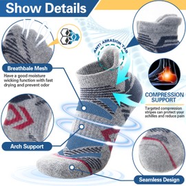 ANTSANG Merino Wool Ankle Hiking Socks Compression Warm Thermal Thick Cushion Winter Running No Show Moisture Wicking Socks Gifts Stocking Stuffers for Women Men 6 Pairs(Dark Mixed,M)