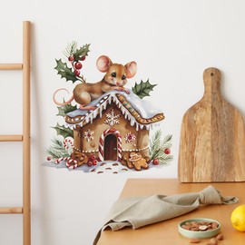 Christmas Wall Decals Winter Xmas Snow House Wall Stickers Removable Cute Christmas Mouse Wall Decor Christmas Window Wall Art Decals for Kid Room Bedroom Christmas Party Decorations