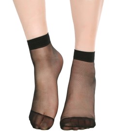 Geyoga 12 Pairs Sheer Ankle Socks Thin Nylon Transparent Ankle High Hosiery Socks Short Dress Stockings for Women(Medium,Black)