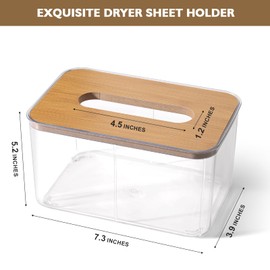ALPIRIRAL Dryer Sheet Holder, 1 Pack Acrylic Tissue Box Cover, Bamboo Dryer Sheets Holder, Wooden Rectangular Dryer Sheet Container for Storage on Laundry Room Counter, Bathroom Vanity, Countertop
