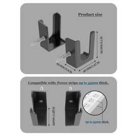 NOTMBESTM Power Strip Holder, 2 Set Power Strip Wall Mount, Punch Free Socket Holder Fit for Under Desk, Bedside and More, Fixed by Adhesive or Screw (Black)