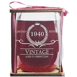 Vintage 1940 Limited Edition - Aged To Perfection Stemless Wine Glass and Presentation Packaging