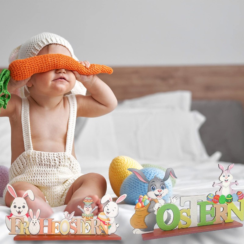 KEELYY Easter Lettering Stand, Easter Decoration Wood, Merry Easter Lettering,