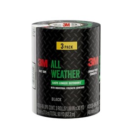 3M All Weather Black Duct Tape, 1.88 in x 30 yd, UV/Water Resistant, Stands up to Heat, Sunlight, Rain, Sleet & Snow, Great for Patching, Reparing Outdoor Items and Reinforcing Tools (2530-BK-3PK)