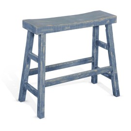Benjara Rena Bar Height Bench, 33 Inch Rustic Ocean Blue Mahogany Wood Frame
