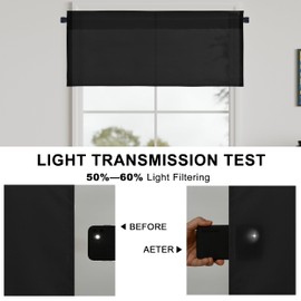 XWZO Kitchen Valances Curtains for Windows Living Room Bedroom Bathroom Toppers Farmhouse Style Rustic Dinning Room Light Filtering Rod Pocket, W52 x L18 Inch Length, Black, 1 Panel