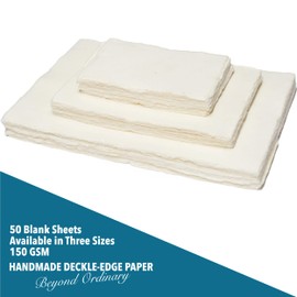 Handmade A4 Cream Mixed Media Paper with Deckle Edge - 21x30 cm - 150 GSM - Colored Cold Press Textured Paper Made with Recycled Cotton for Invitations, Crafts, Writers, Watercolor-50 Sheets