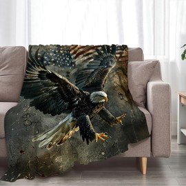 American Eagle Blanket Bald Eagle Throw Blanket Eagle Gifts and Decor Eagle American Flag Blanket for Girls Boys Women Men Kids Adults Soft Warm Cozy Fleece Blanket for Couch Sofa ​Bed 50"x40"