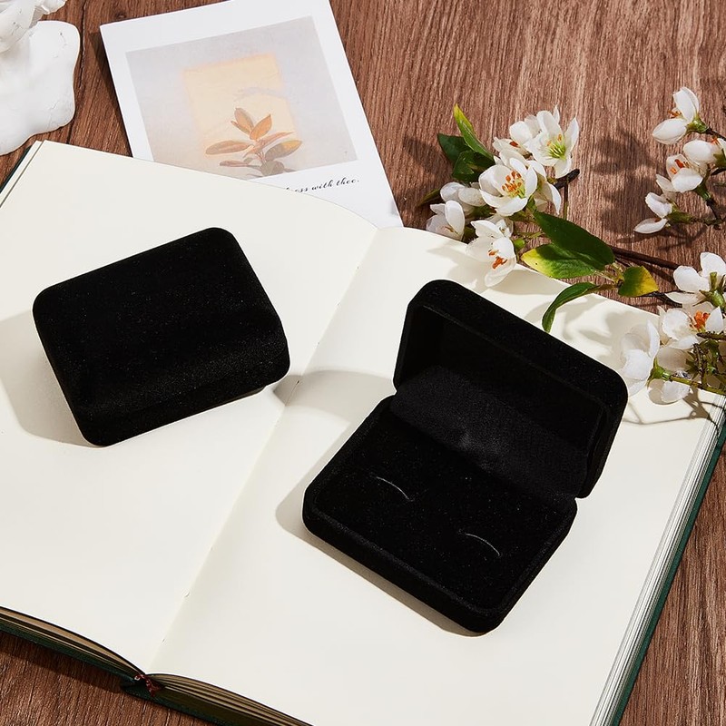Beebeecraft Velvet Cufflinks Box Black Rectangle Cuff Links Storage Box