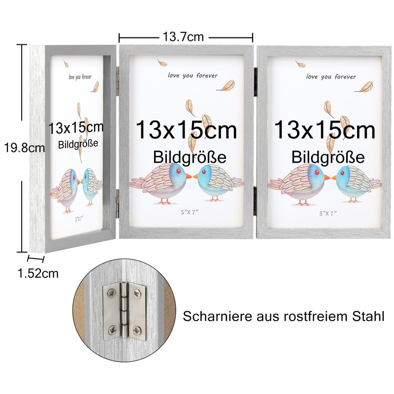5x7 Wooden Triple Photo Frame with Glass Front Vertical Stand